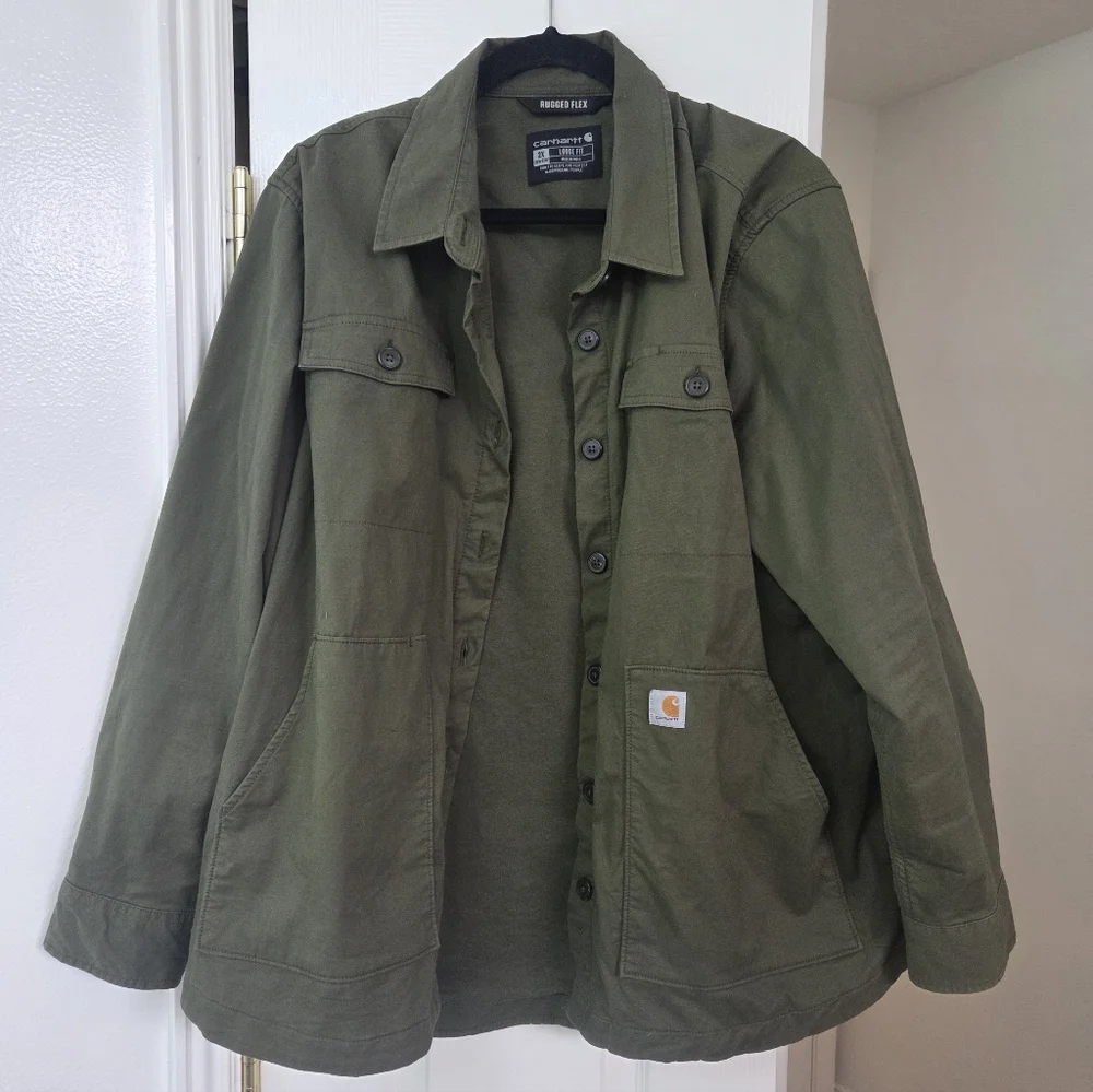 Carhartt Rugged Flex Loose Fit Canvas Shirt Jac Olive Green Plus Size 2X (20W/22 - Picture 1 of 3